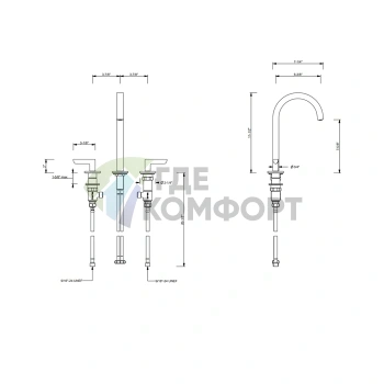 Смеситель для раковины FANTINI ICONA DECO, 3 отверстия, никель PVD (53 95 R107W) - фото 2