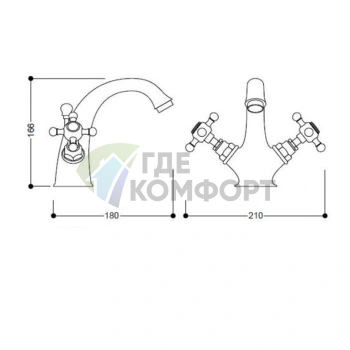 Kerasan Retro — Смеситель для раковины с гибкой подводкой, хром (738990) - фото 2