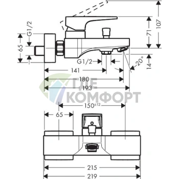 Смеситель Hansgrohe Metropol для ванны с душем: точное направление воды - фото 2