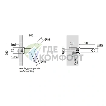 Верхний душ Antonio Luppi Apollo 45 мм, настенный, белый матовый (APOLLO1.2/606) - фото 2