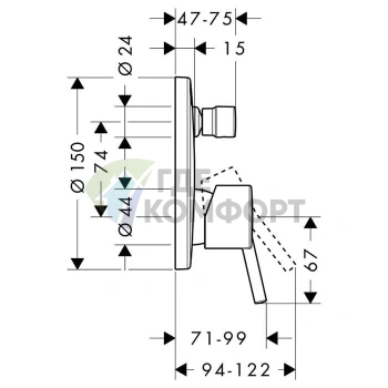 Смеситель для ванны Hansgrohe Talis S — встраиваемый с вакуумным переключателем, хром (32475000) - фото 2