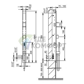 Термостат для душа Fantini AK/25 на 2 источника с ручным душем в цвете Matt Gun Metal (48 P5 T302B) - фото 2
