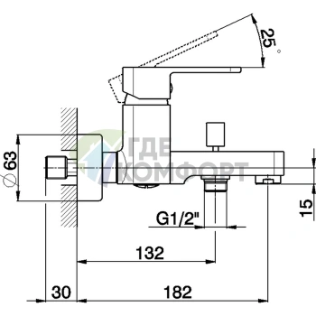 Однорычажный настенный смеситель CISAL Roadster для ванны и душа, хром (RR00013021 ) - фото 2