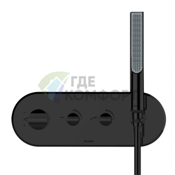 Термостатический смеситель BOSSINI APICE для душа с двумя выходами, ручным душем и шлангом 150 см, черный матовый (Z00523.073) - фото 1