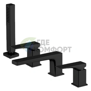 Смеситель для ванны FIMA Carlo Frattini Zeta двойной с изливом и ручным душем, черный матовый (F3974NS) - фото 1