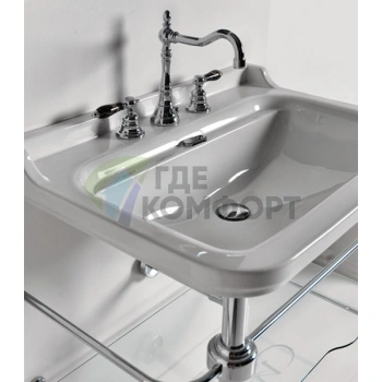 Раковина Kerasan Waldorf керамическая 120х55см c 1 отверстием под смеситель белая цвет заглушки-золото - фото 3