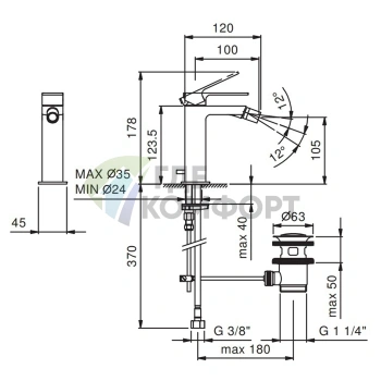 Смеситель для биде Fantini Mint с донным клапаном, хром (34 02 F008F) - фото 2