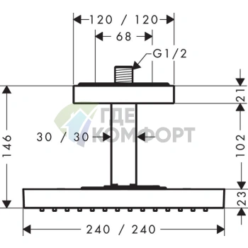 Верхний душ AX ShowerCollection 240x240 мм, потолочный, подключение 102 мм, хром (10929000) - фото 2