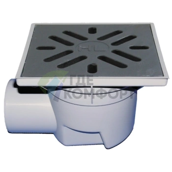 Трап HL605 с решеткой 244x244 мм-незамерзающим запахозапирающим устройством и горизонтальным выпуском DN110 - фото 1