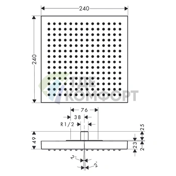 Верхний душ Hansgrohe Axor ShowerSolutions 240x240 мм в полированном золоте (10924990) - фото 2