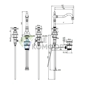 Смеситель для раковины Elizabeth FIMA|Carlo Frattini на 3 отверстия с вращающимся изливом и донным клапаном в золотом цвете (F5081OR) - фото 2