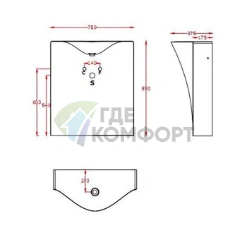Раковина ArtCeram BACK напольная 75х345 h 85 см без отв под смесительитель с сифоном цвет белый - фото 2