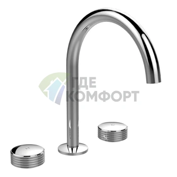 Смеситель для раковины Carlo Frattini Texture на 3 отверстия с вращающимся изливом и click-clack клапаном, хром (F5611HCR) - фото 1