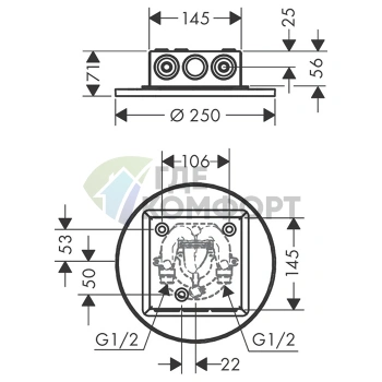 Потолочный душ AX ShowerSolution 250 мм с одной форсункой в хромированном исполнении (35287000) - фото 2