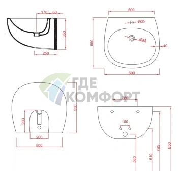 Раковина Artceram FILE 20 подвесная 60х50 см с 1 отв под смеситель со слив-переливом с креплениями цвет белый - фото 2