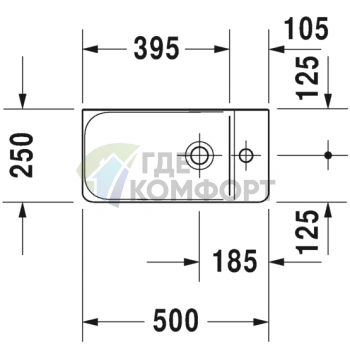 Раковина Duravit P3 Comforts для рук без перелива с 1 отв под смеситель 500x260мм Цвет Белый - фото 2