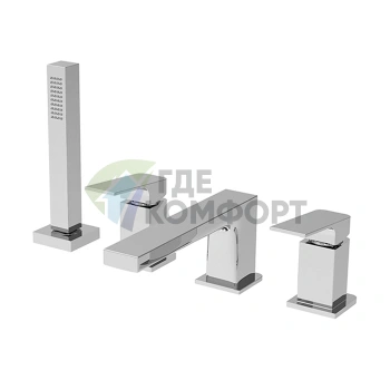 Смеситель для ванны FIMA|Carlo Frattini Fit с ручным душем, на 4 отверстия, излив 165 мм, хром (F3394CR) - фото 1