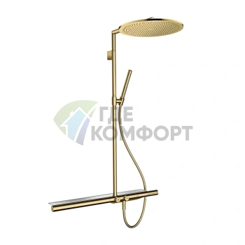 Душевая стойка с термостатом в полированном золоте: верхний душ 350 мм и ручной душ (27984990) - фото 1