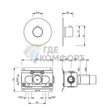 Смеситель термостатический настенный FANTINI SAILING Deep Black PVD (67 S1 J200B) - фото 2