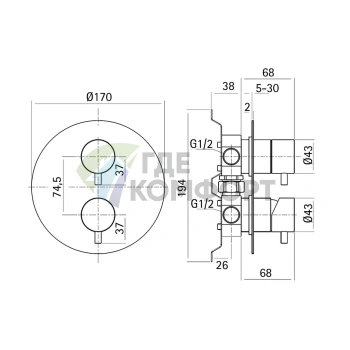 Встраиваемый смеситель для ванны и душа на 2 выхода в комплекте с панелями (XI000213D1) - фото 2