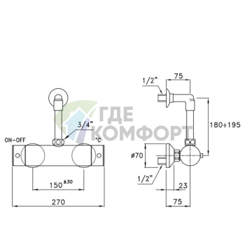 Термостатический смеситель для душа Stella Italica IS3285, хром (UN 06200 CR00) - фото 2