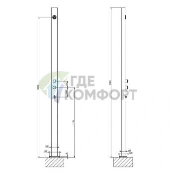 GESSI OUTDOOR Напольная душевая стойка для улицы на 2 выхода Black XL (63207#299) - фото 2