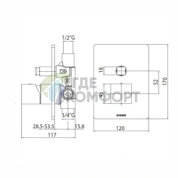 Золотой встраиваемый смеситель для душа Bossini Cube с двумя выходами (Z00063.021) - фото 2