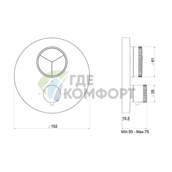 Термостат Almar PUSH ROUND CORE внешний на 3 потребителя, хромированный (E176633.CR) - фото 2