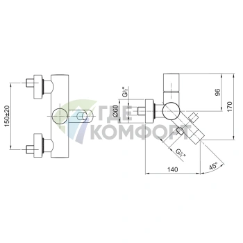 Настенный смеситель для ванны Fantini Nostromo с компактным изливом (50 02 1618) - фото 2