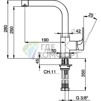 Смеситель кухонный однорычажный CISAL с поворотным изливом 190 мм, хром (A300353521) - фото 2
