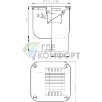 Трап HL680 с решёткой 230x230 мм-с обратным клапаном-незамерзающим запахозапирающим устройством и вертикальным выпуском - фото 3