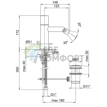 Смеситель для биде Fantini Nostromo с донным клапаном, хром (50 02 E908F) - фото 2