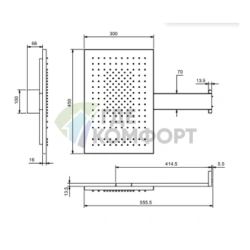 Настенный верхний душ Fantini Acquafit 30×45 см, Matt Gun Metal PVD (79 P5 K032B) - фото 2
