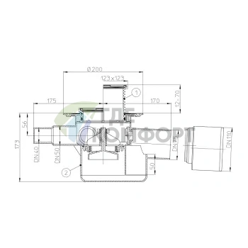 Трап HL70R с круглой решеткой 112x112 мм-горизонтальными нормально заглушенными тремя входами DN40/50 и горизонтальным выходом DN75/110 - фото 2