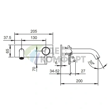Смеситель для раковины Fantini Nostromo: встраиваемая конструкция на 2 отверстия, излив 200 мм, хром (50 93 E813B) - фото 2