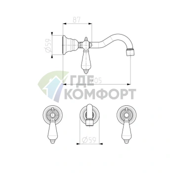 Смеситель для раковины FIMA|Carlo Frattini Herend Chic настенный с кристаллами SWAROVSKI (F5401L/5CCR) - фото 2