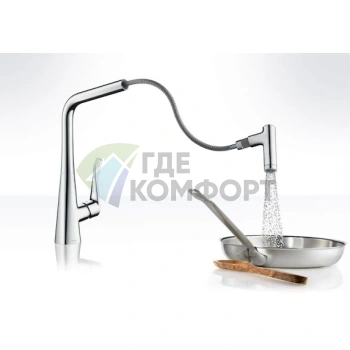 Смеситель Hansgrohe Metris 14820000 для кухни: выдвижная лейка и универсальный монтаж - фото 2