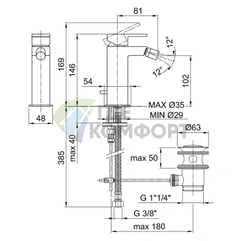 Смеситель для биде Fantini Mare с донным клапаном, хром (51 02 1008F) - фото 2
