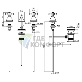 Смеситель для биде FIMA|Carlo Frattini Olivia: 3-отверстий, без излива, донный клапан, бронза (F5032BR) - фото 2
