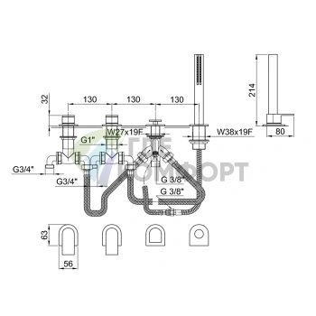 Смеситель для ванны Fantini Mare на борт с ручным душем, 2 источника, хром (51 02 6367) - фото 2