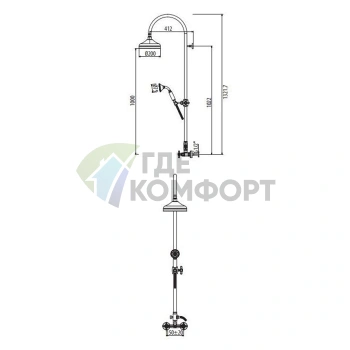Душевая стойка GATTONI TRD с верхним душем 200 мм и смесителем в цвете золото 24К (TR078/18D0) - фото 2