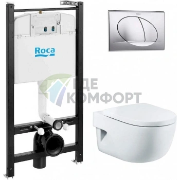 Комплект подвесного унитаза Roca Meridian 7893104110 с инсталляцией и кнопкой - фото 1