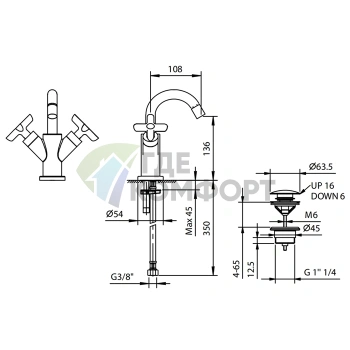 Смеситель для биде Fantini Icona Classic с донным клапаном, хром (53 02 R062F) - фото 2