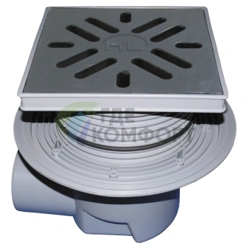 Трап HL615 с решеткой в подрамнике 226x226 мм-незамерзающим затвором и вертикальным выпуском DN110 - фото 1