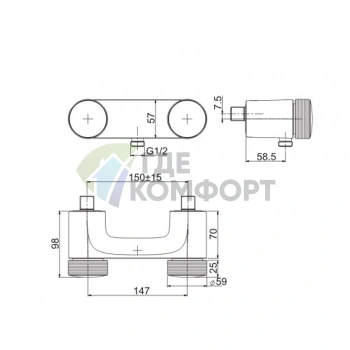 Смеситель для душа Carlo Frattini Texture с Н-ручками, хром (F5605/1HCR) - фото 2