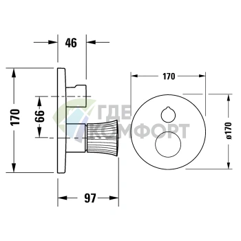 Смеситель для ванны Duravit White Tulip: встраиваемая модель на 2 источника, хром (WT5210012010) - фото 2