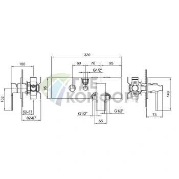 Механизм переключения на 2 источника Fantini 1/2 для смесителя душа (19 02 3384A) - фото 2