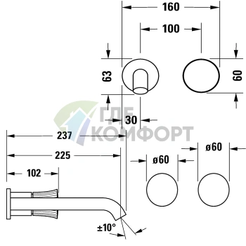 Смеситель для раковины Duravit White Tulip встраиваемый, хром, излив 225 мм (WT1070004010) - фото 2
