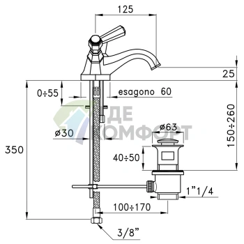 Смеситель для раковины Stella Eccelsa Leve 3219 с донным клапаном, хром (EL 00008 CR00) - фото 2