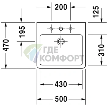 Раковина Duravit Vero для мебели с перел с 3 отврстиями под смеситель 500x470мм Цвет Черный - фото 2